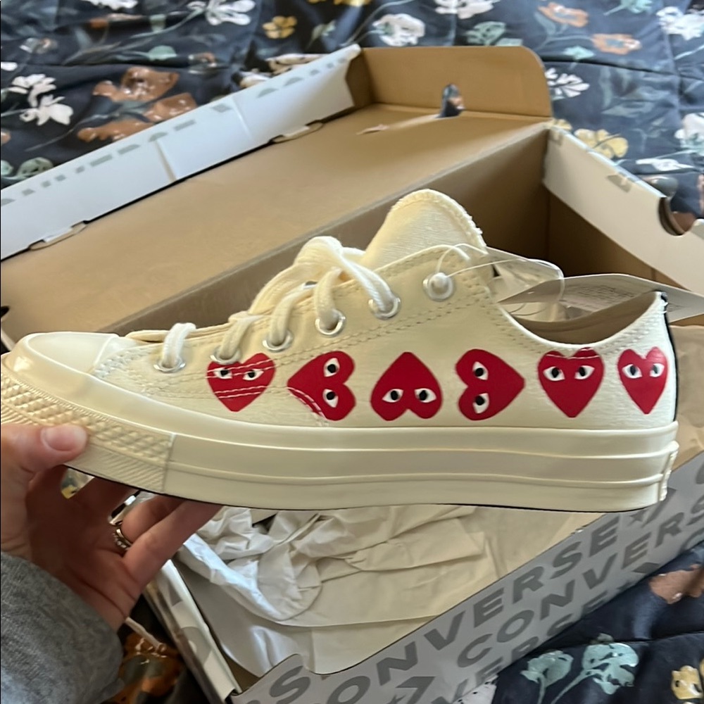 Comme des Garcons PLAY Converse Cream and Red Women's Shoes